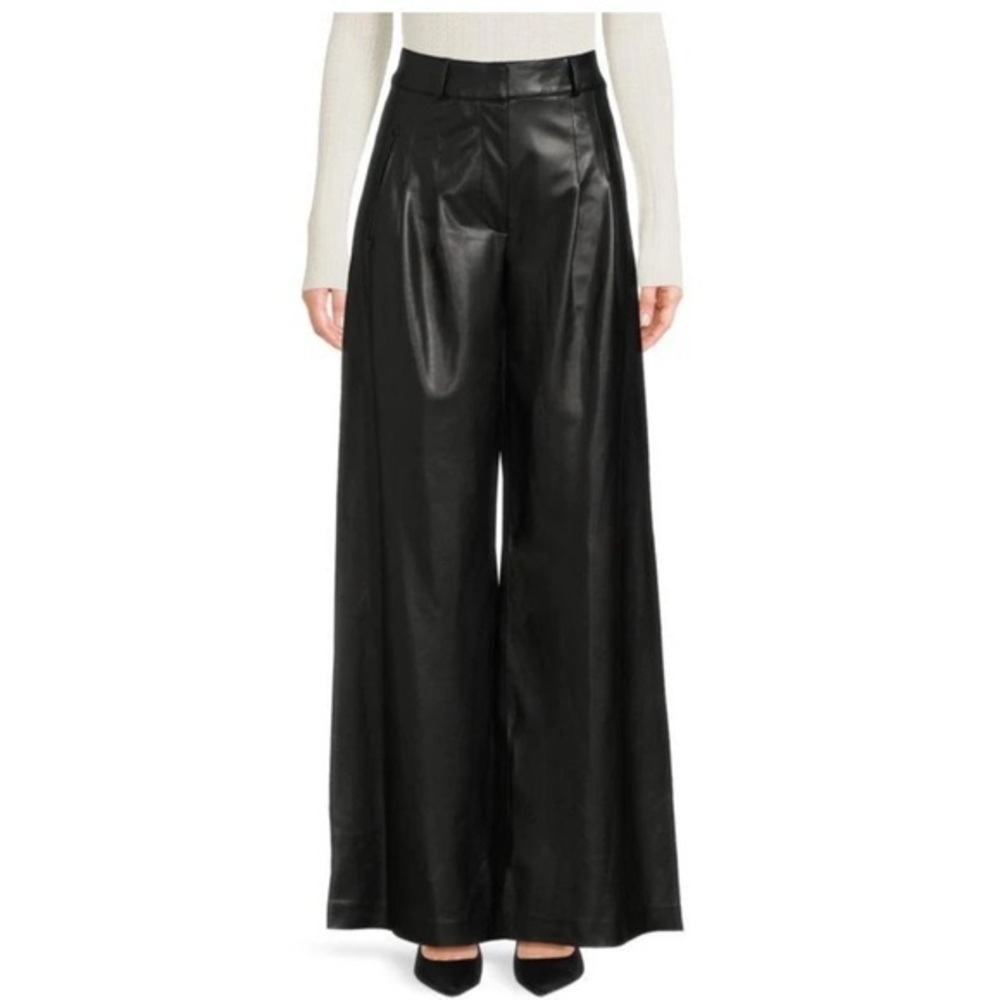 Good American Faux Leather Pleated Wide Leg Pants - Picture 1 of 7